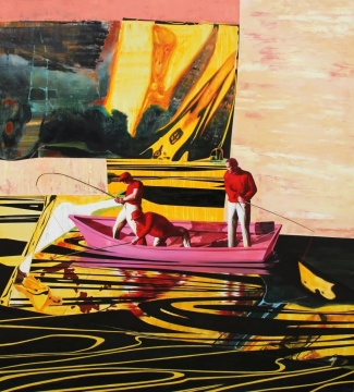 郑宏祥 《垂钓公园》180x200cm 布面油画、金箔 2019
