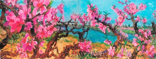 周春芽 《春风拂揽露华浓》&nbsp; 160×420cm 布面油画 2013 