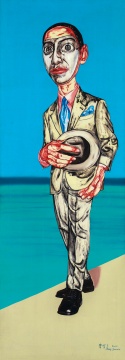 曾梵志 《面具系列》&nbsp; 197x69cm&nbsp;布面油画 2000 
