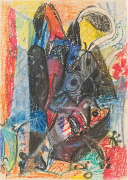 《无题175》 39.4x27.8cm 纸本蜡彩 约1950年
