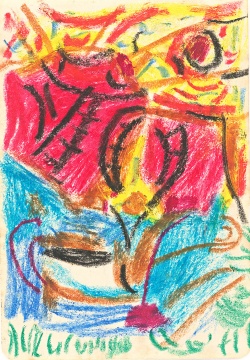 《无题II-595》 14.8x10.4cm 纸本蜡彩 约1980年 