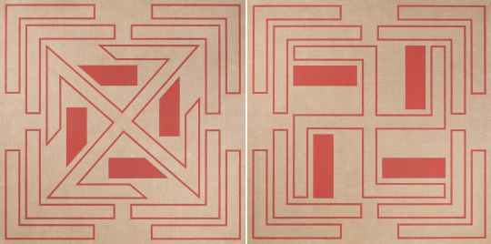 《朱砂》&nbsp; 145×145 cm（单联尺寸，共2联） 布面矿物质颜色 2019 