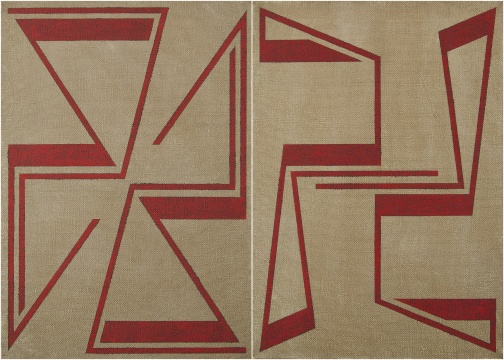 《朱砂》 100×70 cm （单联，共2联）&nbsp;布面矿物质颜色 2018 