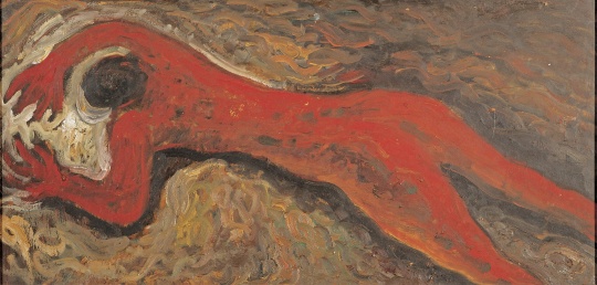 毛旭辉 《红色人体》 48×100cm 板上油画 1984 
