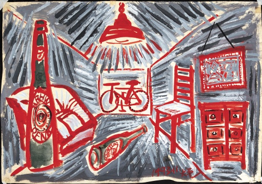 毛旭辉 《日常史诗·青岛啤酒》 40×55cm 纸本水彩 1993 
