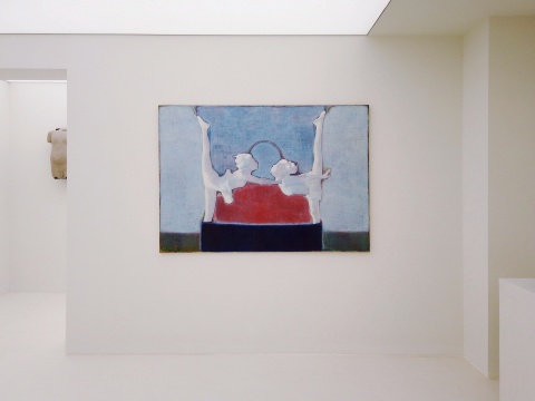 唐永祥 《有红色和蓝色，中间是耍杂技的两人》 130×180cm 布面油彩 2014 
