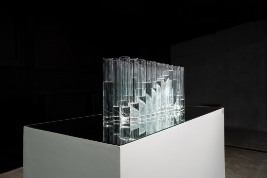《双脊》 翡翠、玻璃杯、水 装置尺寸可变，40x90x24cm（翡翠）7700g 2021 