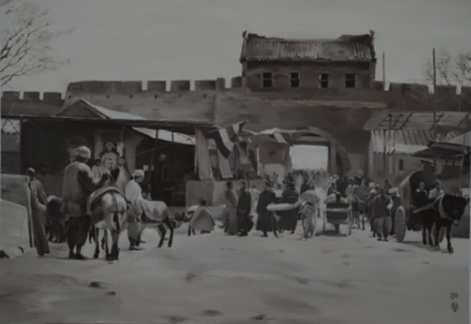 王明贤《失踪的老北京城——北京城门》130×90cm 布面油画 2016 