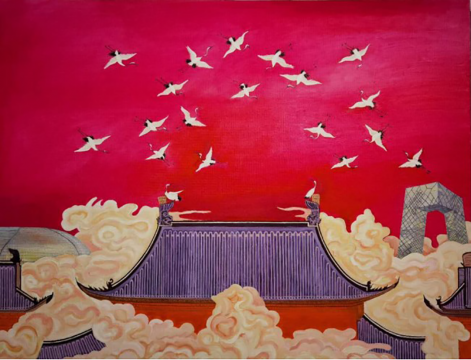 王明贤《红色瑞鹤图》105×80cm 布面油画 2013 
