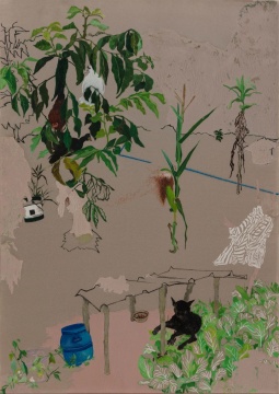 《自留地-微风》35.5×24.5cm&nbsp; 丝绸上国画，油性颜料&nbsp;2020 