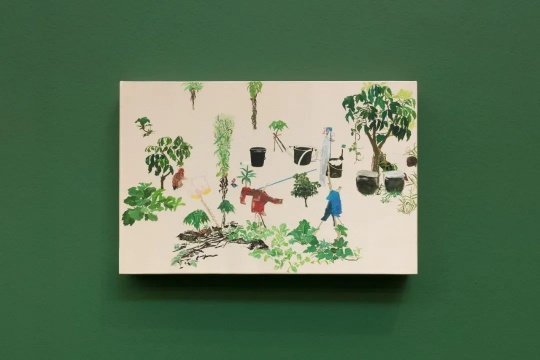 《自留地-耕作 》25×38.5cm&nbsp; 丝绸上国画，油性颜料&nbsp;2020 