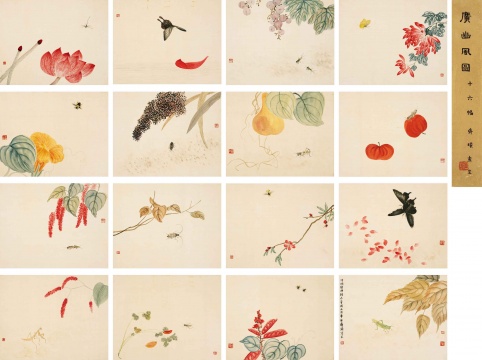 齐白石 《广豳风图》 设色绢本 册页 25.5×32.5cm.×16 1921年作 