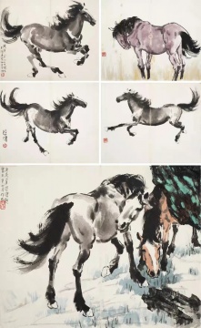 徐悲鸿 《画马集》 设色、水墨纸本 册页（五开） 30×37.5㎝×5 1939-1940年作 