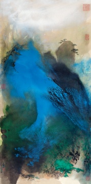 张大千 《松峰晓霭图》 设色纸本 镜心 186.5×95.5 cm. 1969年作 