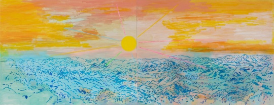《有黄色太阳的风景》112x145cm x2 布面丙烯 2021 