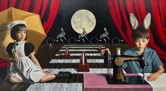  七户優 《斑马线上的偶遇》162×97cm×3 布面油画&nbsp; 2022&nbsp; 