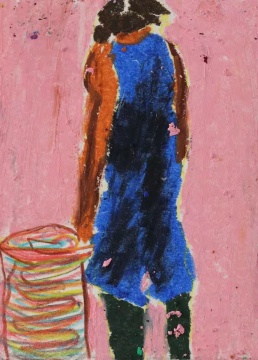 《居民》13.1×9.4cm 纸上油画棒 2021 