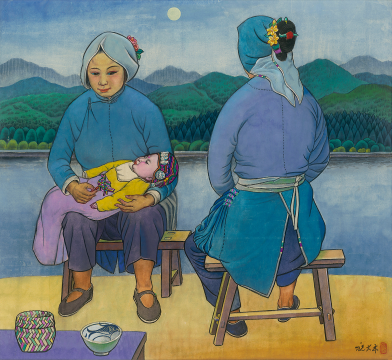 《月下人家》82.5×90cm&nbsp;纸本设色&nbsp;1980年代 