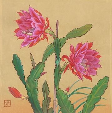 《令箭荷花》39.5×39.5cm 纸本设色&nbsp;1980年代