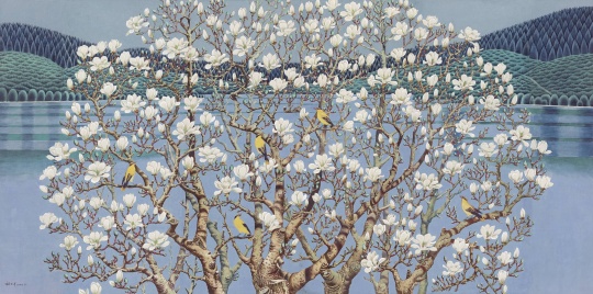 《玉兰花开》164.5×327cm 纸本设色&nbsp;1980年代 