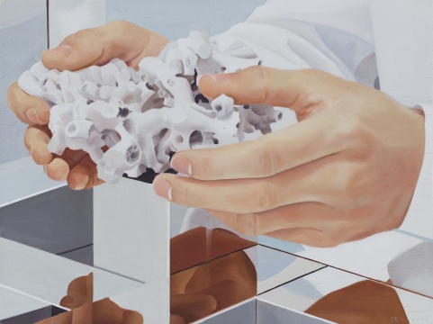 《展示珊瑚化石的人》22.5×30.5cm &nbsp;木板油画&nbsp;2020 