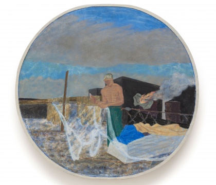 《夏日织网的保罗》43×45cm 木板油画、树脂性油、棕榈蜡&nbsp;1978 