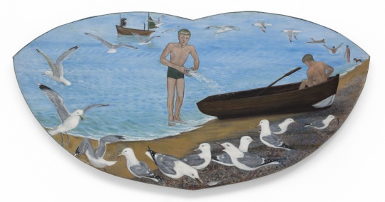 《向小船上泼水的男孩》121x246x9.5cm 木板油画&nbsp;1981-1984 
