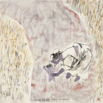周思聪 《嬉水图》&nbsp;68.5×69.0 cm 镜心 设色纸本&nbsp; 