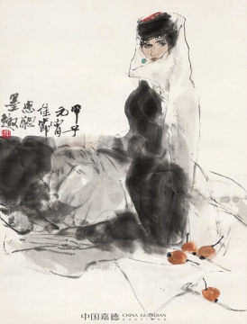 周思聪 《少女》 68.0×46.0cm 镜心 设色纸本 1984 