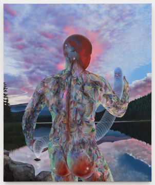 王海洋&nbsp; 毛毛虫眼中的世界末日，我们称之为蝴蝶&nbsp; 2021，布面丙烯&nbsp; 120×100 cm 