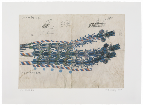 《凤凰图三》，微电压印刷工艺，画纸76×56cm，画芯57.5×41cm，2014 