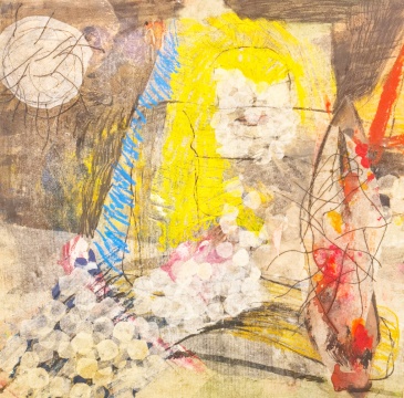 张梦宸《窗前风景之看着窗外的月亮》&nbsp; 60×60cm&nbsp;木板综合材料 2022 