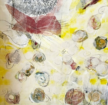 张梦宸《窗前风景之窗前的猫咪》60×60cm&nbsp;木板综合材料 2022 
