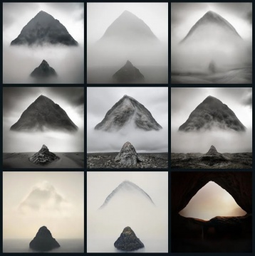 施焦《AI Mountains》 AI⽣成影像 15x15cm单张 2022 