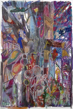 陈彧君，《更衣记》，2022，亚克力上综合材料，170×120 cm&nbsp; 