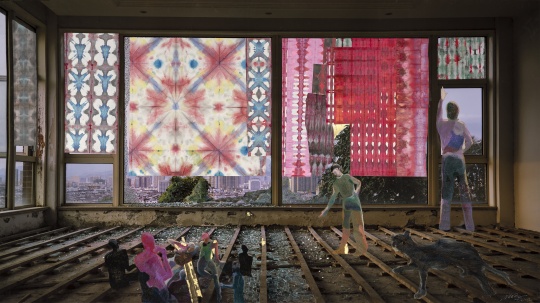 陈彧君，《围城状态》，2022，水彩纸上综合材料，150×224 cm&nbsp; 
