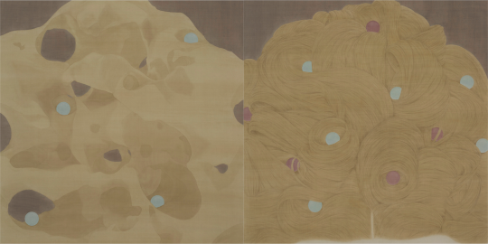 王晴园 《景观再造》（双联画）绢本设色&nbsp;&nbsp;90×90cm ×2&nbsp; 2022-2023 